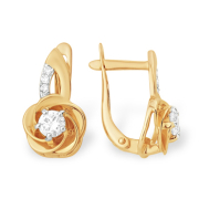 Золотые серьги "розочка" с кристаллами Сваровски и фианитами