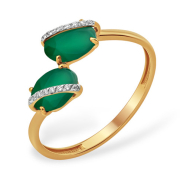 Кольцо в стиле Диор с зелёным агатом и фианитами