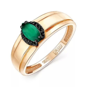 Золотое кольцо с зелёным агатом и чёрными фианитами