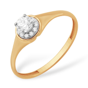 Золотое кольцо с кристаллом Swarovski и фианитами