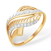 Объемное кольцо с алмазной гранью и фианитами