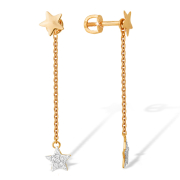Серьги-цепочки из золота "звезды" с фианитами