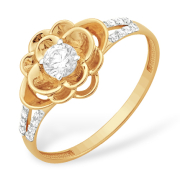 Золотое кольцо "цветок" с кристаллом Сваровски и фианитами
