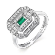 Крупное кольцо из белого золота с зелёным агатом и фианитами