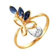 Кольцо из золота с синими и белыми фианитами