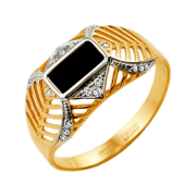 Мужское кольцо из золота 585 пробы с черными и белыми фианитами