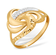 Золотое кольцо с алмазной гранью и фианитами