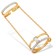 Кольцо на две фаланги с цепочками из золота с фианитами