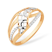 Золотое кольцо с фианитами и алмазной гранью