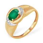 Кольцо из золота с овальным зелёным агатом и фианитами
