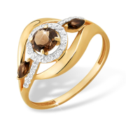 Золотое кольцо с раух-топазами и фианитами