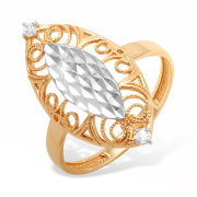 Кольцо из комбинированного золота с фианитами и алмазной гранью