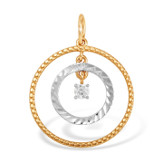Подвеска из золота "круг в круге" с алмазной гранью и фианитом
