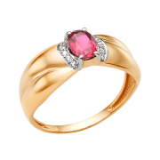 Золотое кольцо с рубиновым корундом и фианитами