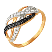 Золотое кольцо с белыми и черными фианитами