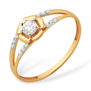 Легкое золотое кольцо "цветок" с кристаллом Swarovski и фианитами