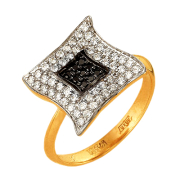 Золотое кольцо с черными и белыми фианитами
